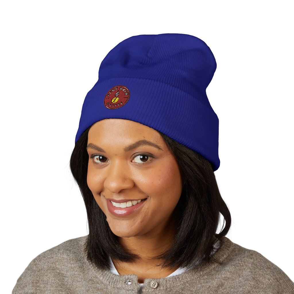 Embroidered Coffee Badge Cuffed Beanie