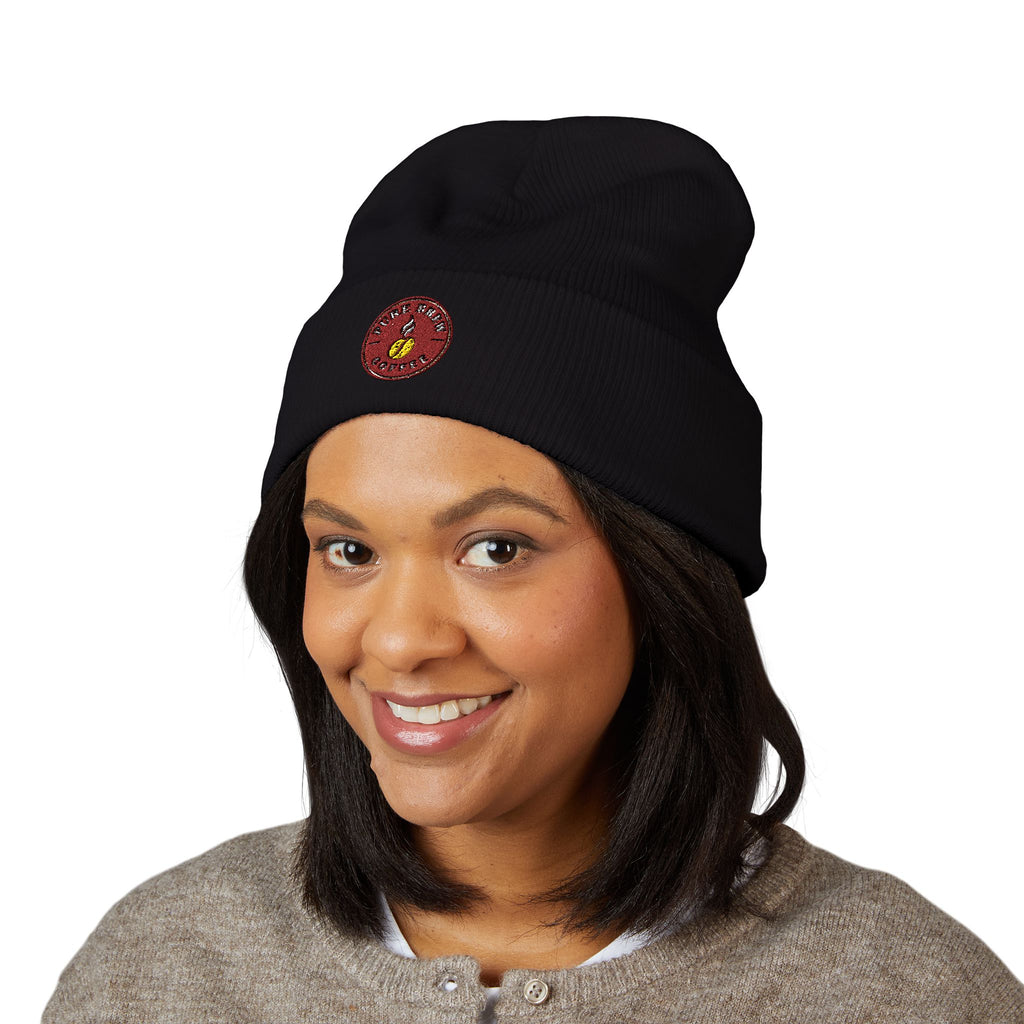 Embroidered Coffee Badge Cuffed Beanie
