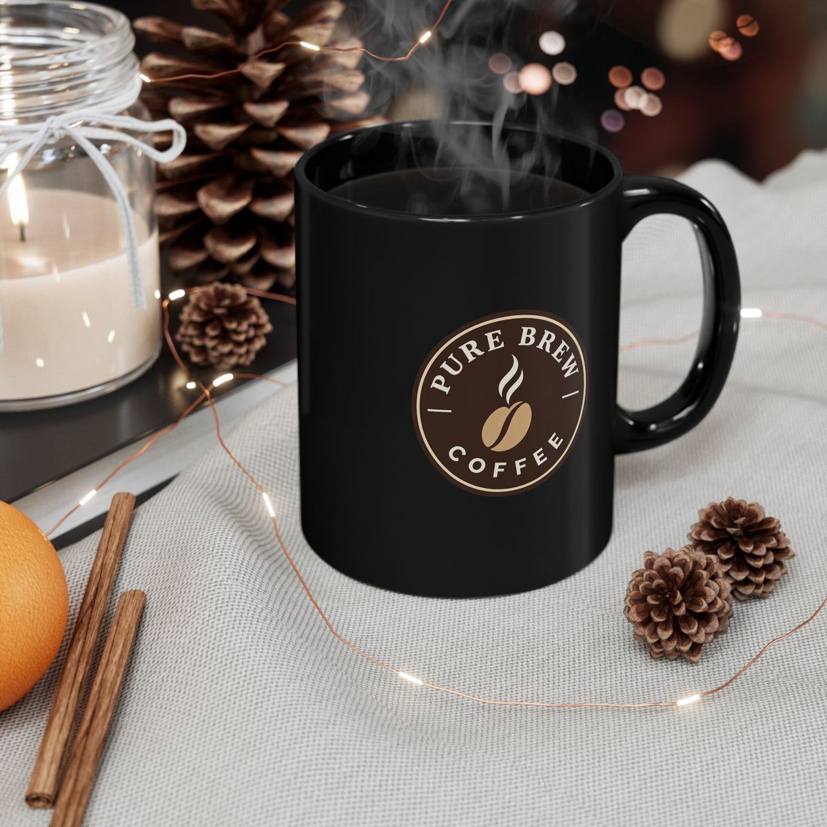"Pure Brew Coffee" Black Ceramic Cup