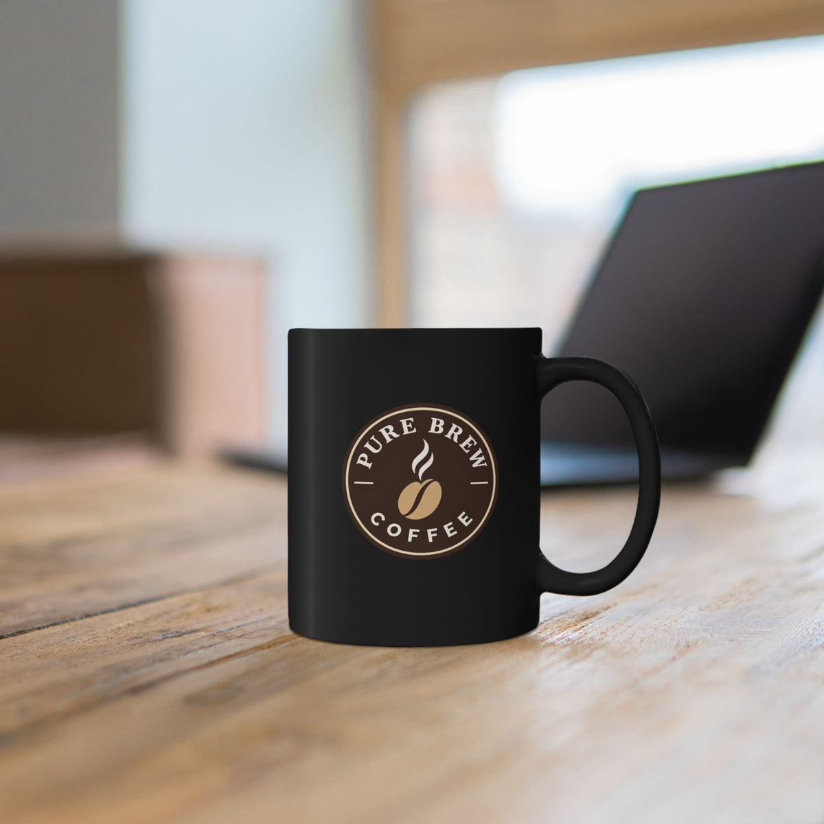"Pure Brew Coffee" Black Ceramic Cup