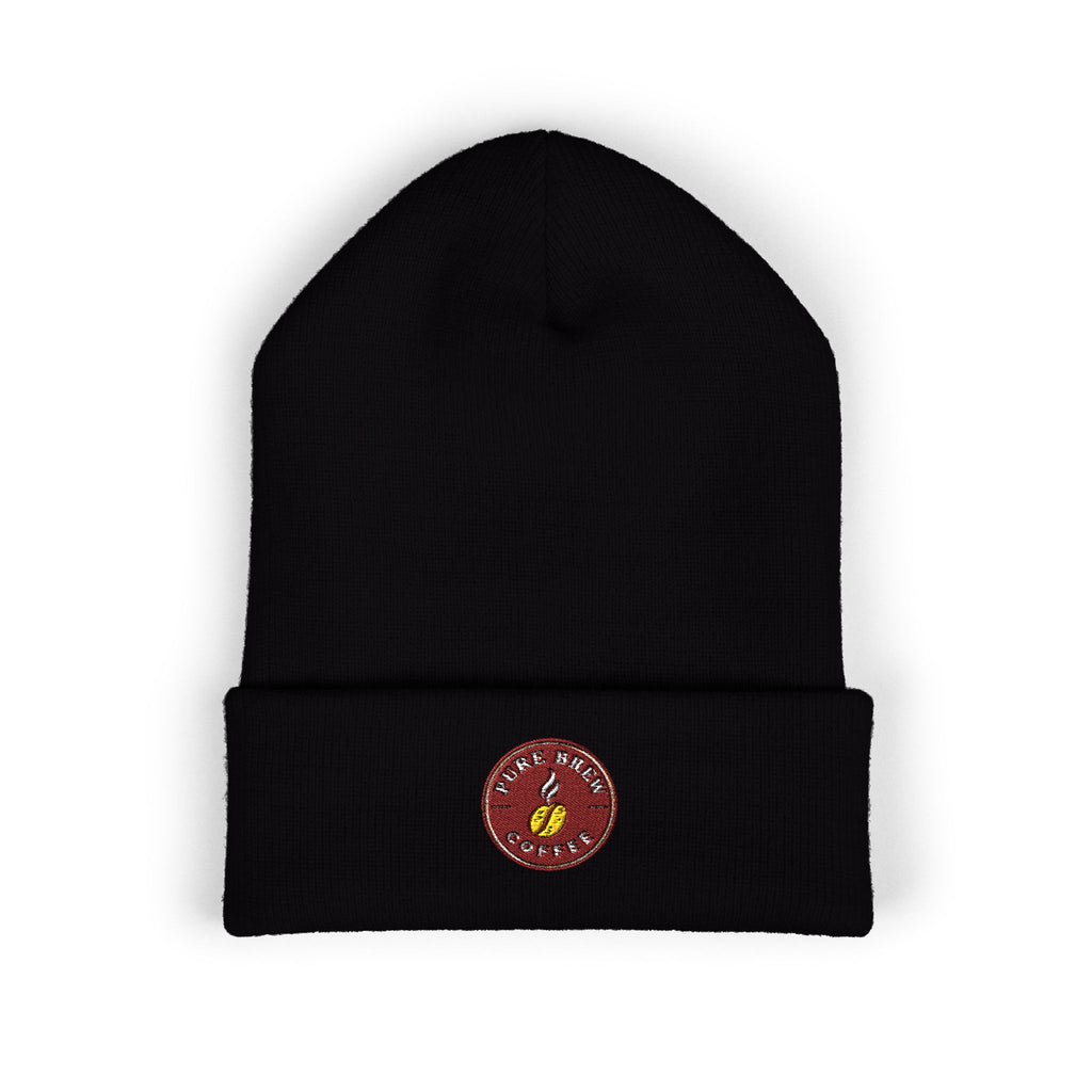 Embroidered Coffee Badge Cuffed Beanie
