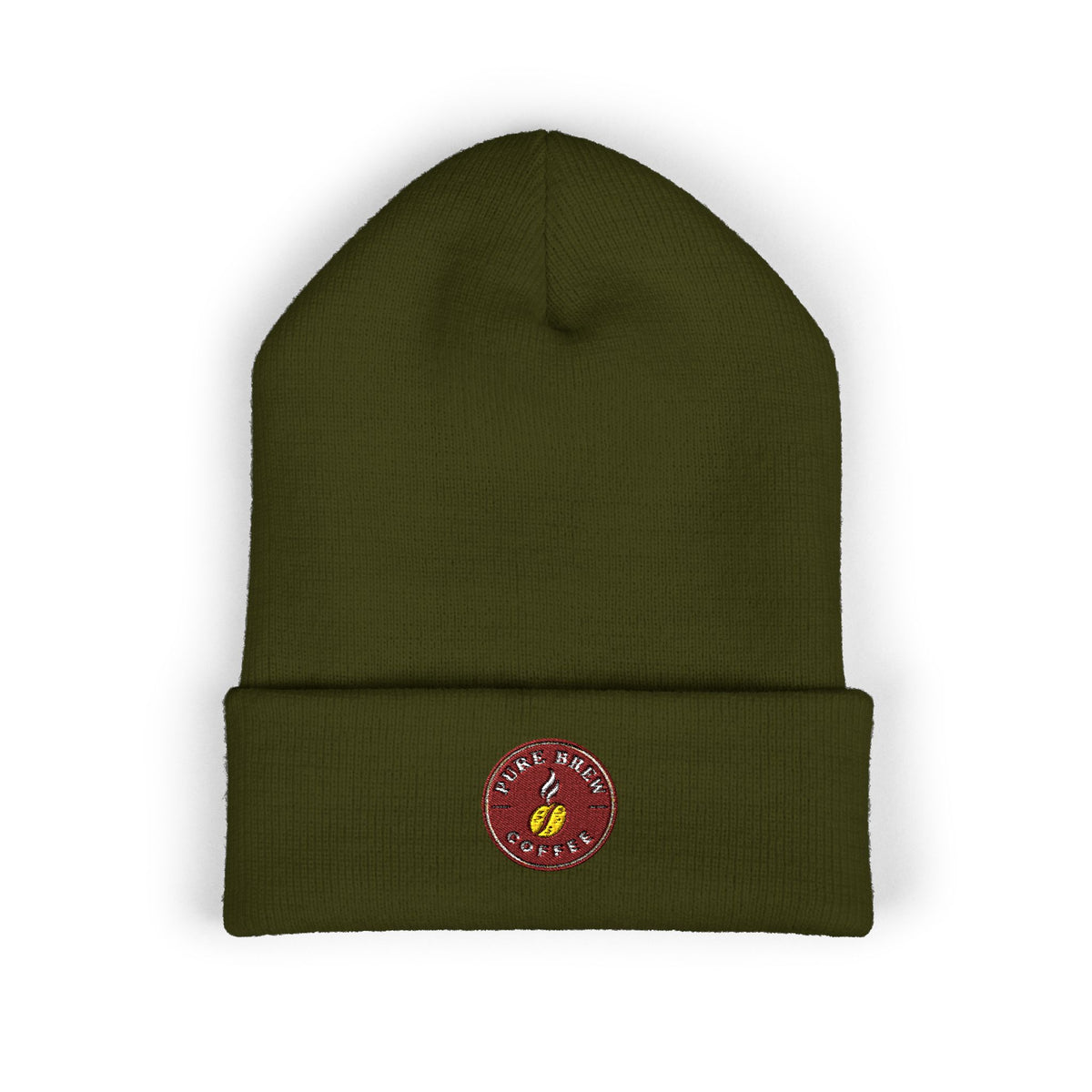 Embroidered Coffee Badge Cuffed Beanie